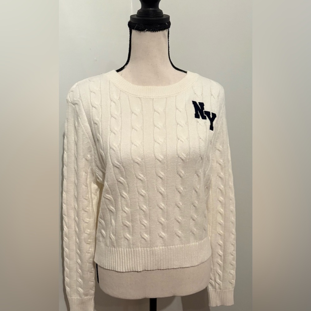 Stella Tweed New York Cable Knit Crew Neck Sweater Women’s Size Small